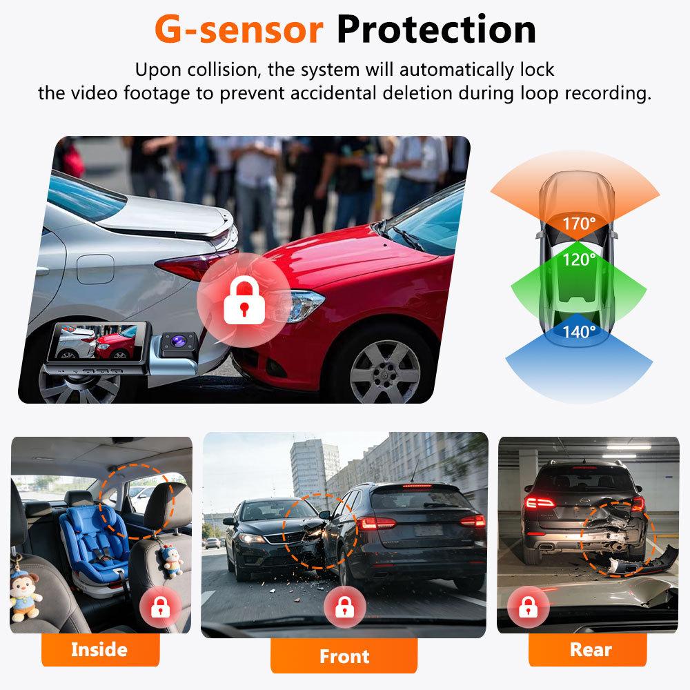 3-Channel 4K Dash Cam - Triple Recording, Night Vision, Wide Angle, WiFi, Phone Sync, Parking Monitor