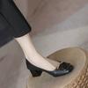 Shallow Mouth Medium Heel Single Shoes Women's Thick Heel New Soft Leather Long Standing Is Not Tired Feet Comfortable Square Buckle Gentle Shoes