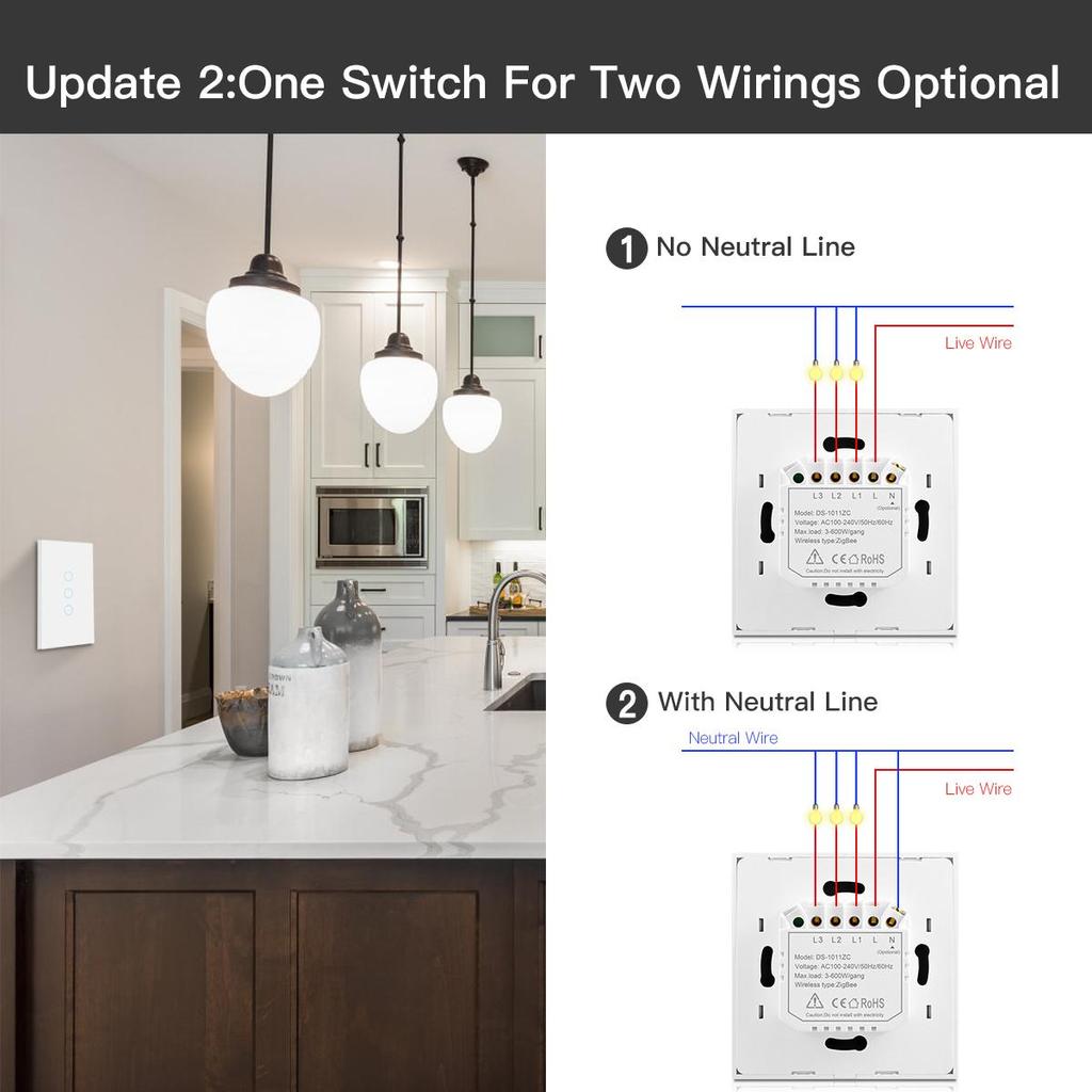 Tuya Smart Life Zigbee Touch настенный выключатель без нейтрального провода, не требуется конденсатор, управление через приложение, совместимое с Alexa Google Home