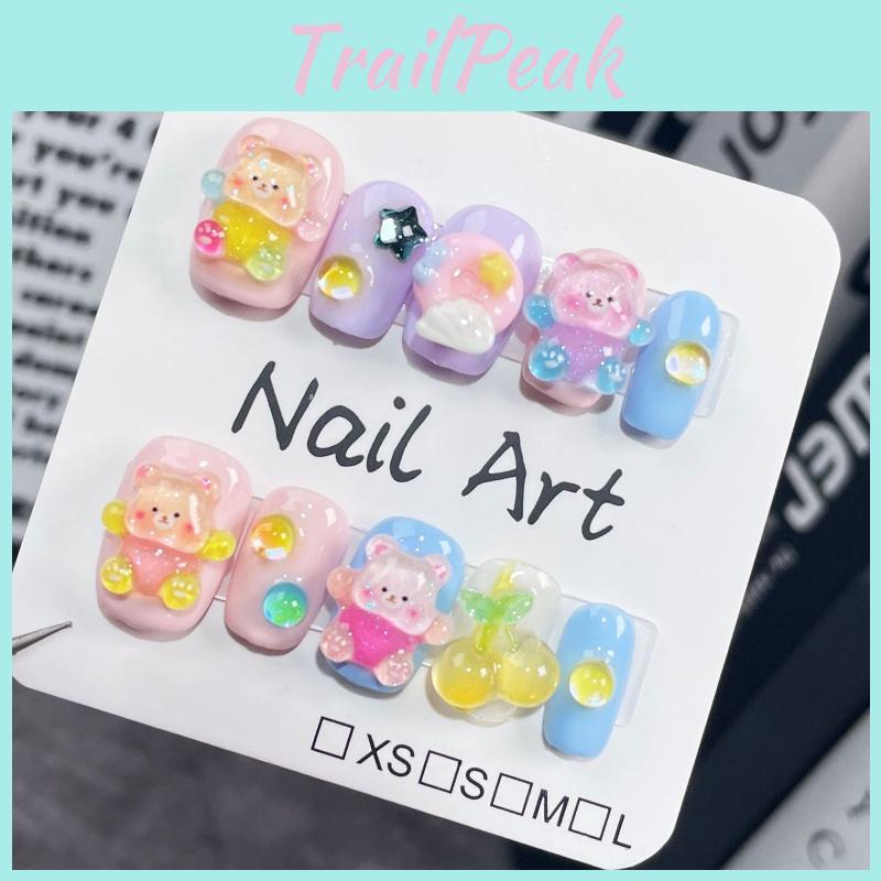 Милые Ручные Наклейки для Ногтей с Плюшевым Мишкой Короткий Стиль Мультяшный Конфетный Дизайн