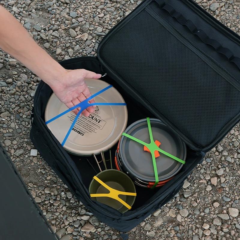 Посуда для кемпинга на открытом воздухе, хранение, силиконовые эластичные цветные стяжки, крестовая упаковка, инструменты для хранения, оборудование для кемпинга, аксессуары для пеших походов