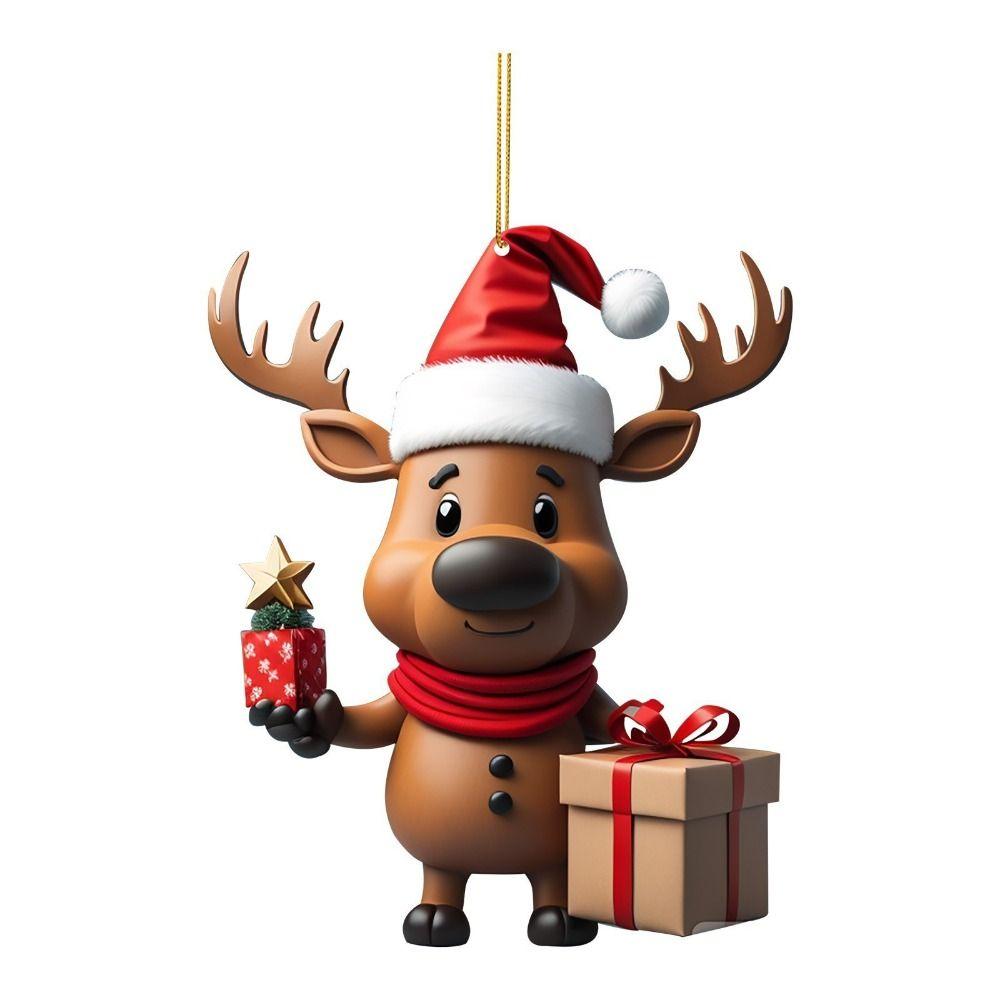Cute Elk Hanging Oranments Cartoon Acrylic Christmas Elk Fashion Xmas Tree Elk Pendants Home Decor