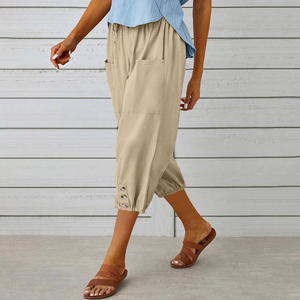 YYFS Women's Fashion Casual Solid Color Print High Waist Trousers Pants & Capris