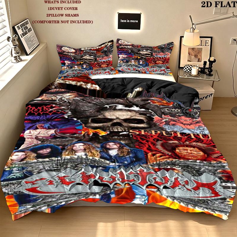Sepultura Pattern Bedding Set Quilt Cover Pillowcase Home Decor Gift (1 * duvet cover + 2 * pillowcase, without core)