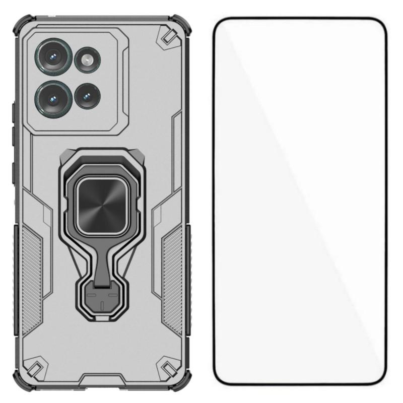 Чехол для телефона Motorola Edge 50 5G WANLONFENG PC TPU Задняя крышка Подставка с закаленным стеклом