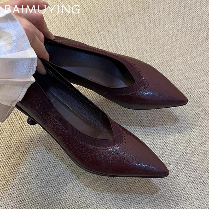 Остроносые женские туфли на низком элегантном среднем каблуке, кожаные туфли-лодочки, зимняя мода 2025 года, дизайнерские вечерние туфли-лодочки для вечеринок