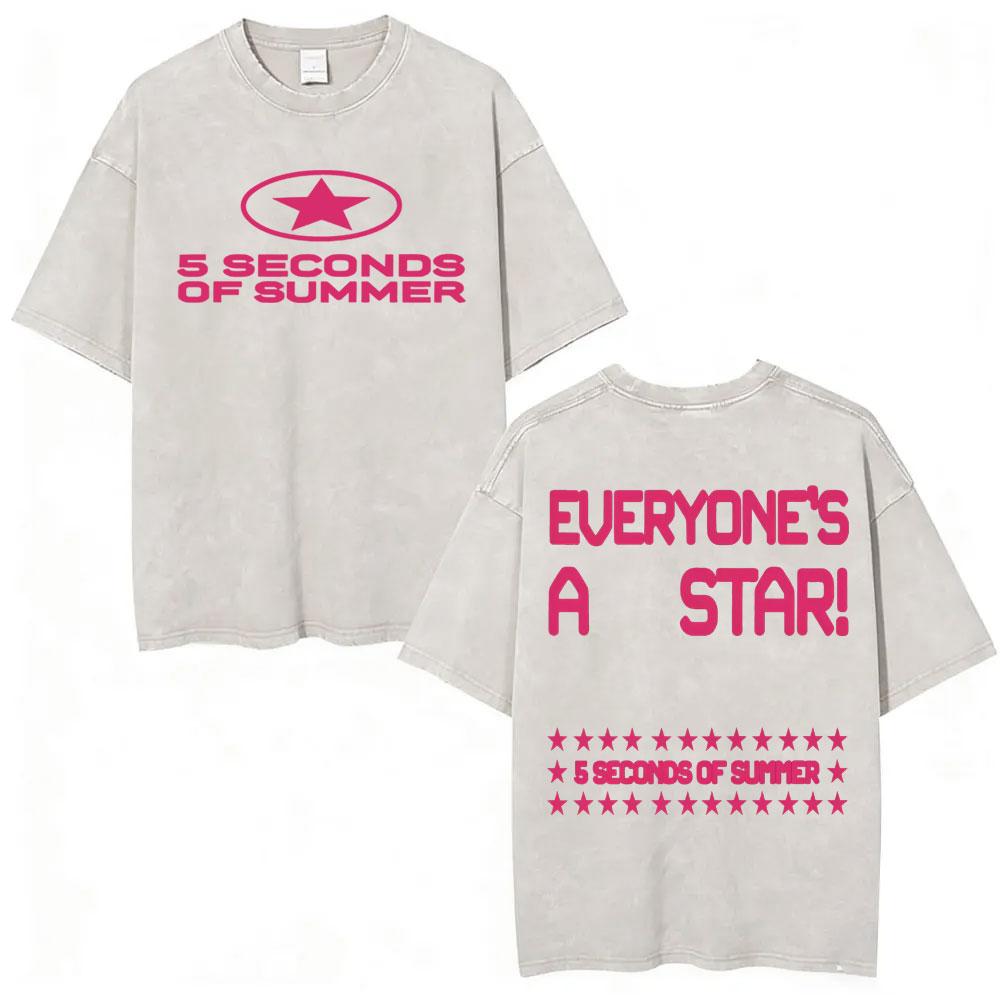 Seconds of Summer Everyones A Star World Tour Vintage Washed T Shirts Men Women Harajuku Hip Hop Oversized Tshirt Streetwear