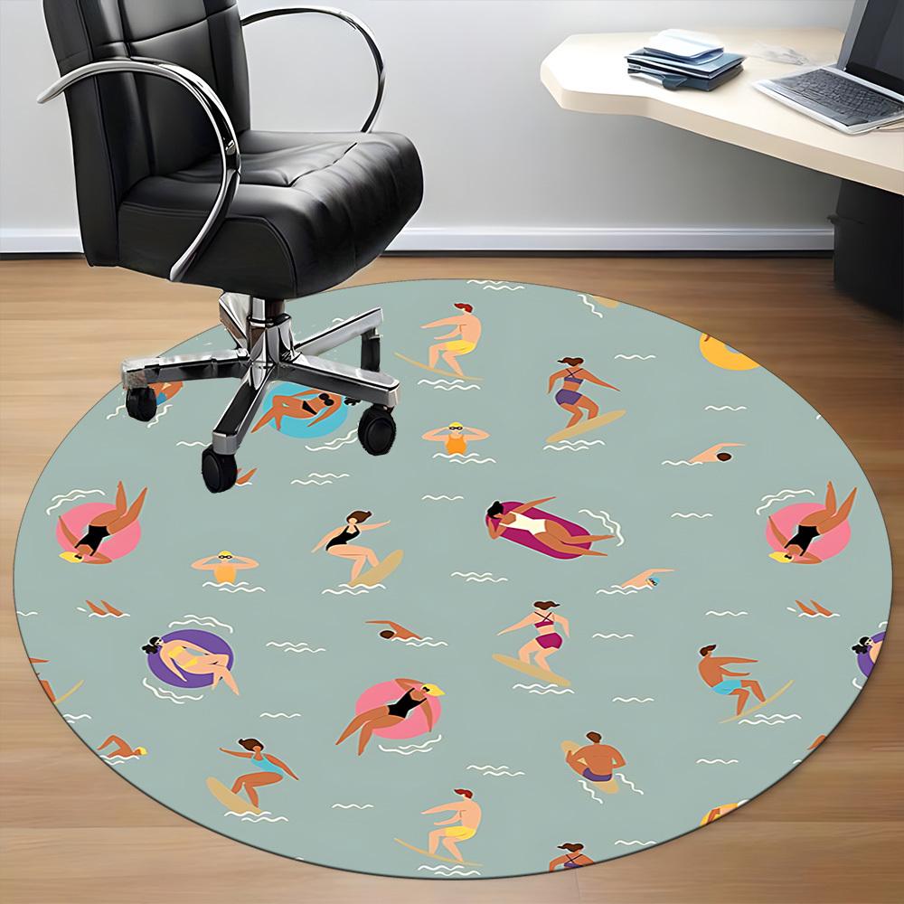 1pc Surfers Office Round Rug, Non-slip, Soft and Durable Office Rug for Interior Decoration, Perfect for Office, Beautiful Decoration yy260324015