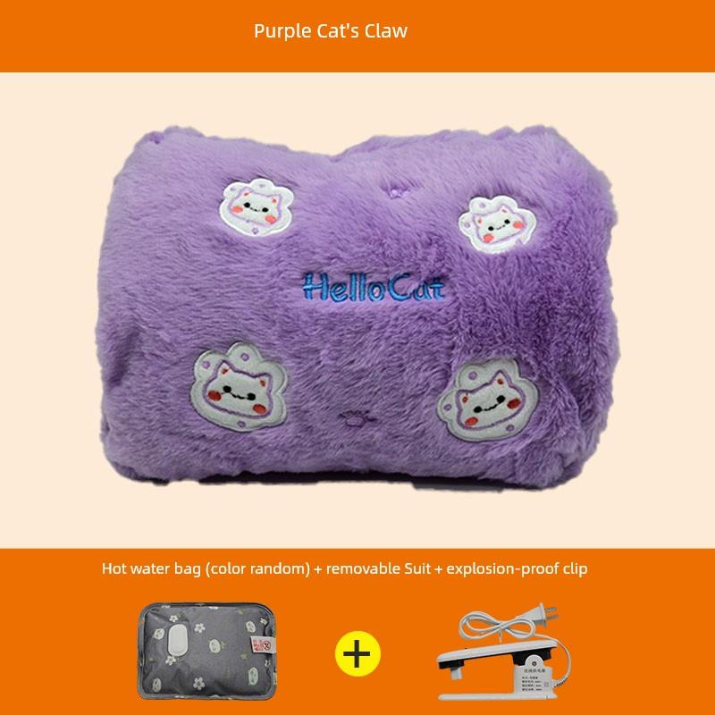 Miloqi Hot Water Bag Hand Warmer Rechargeable Electric Heating Bag Safe and Explosion Protective Imitation Rabbit Fur Cartoon Water Injection Hot