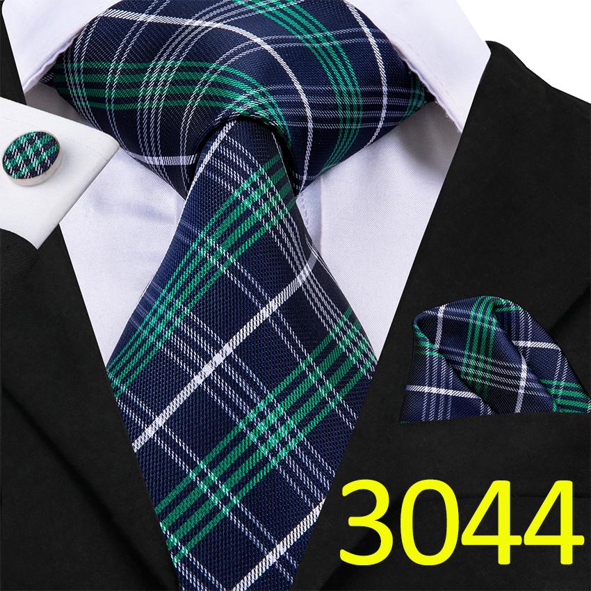 Hi-Tie Plaids&Checks Necktie Handkerchief Cufflinks Set Tartan Necktie for Business Party