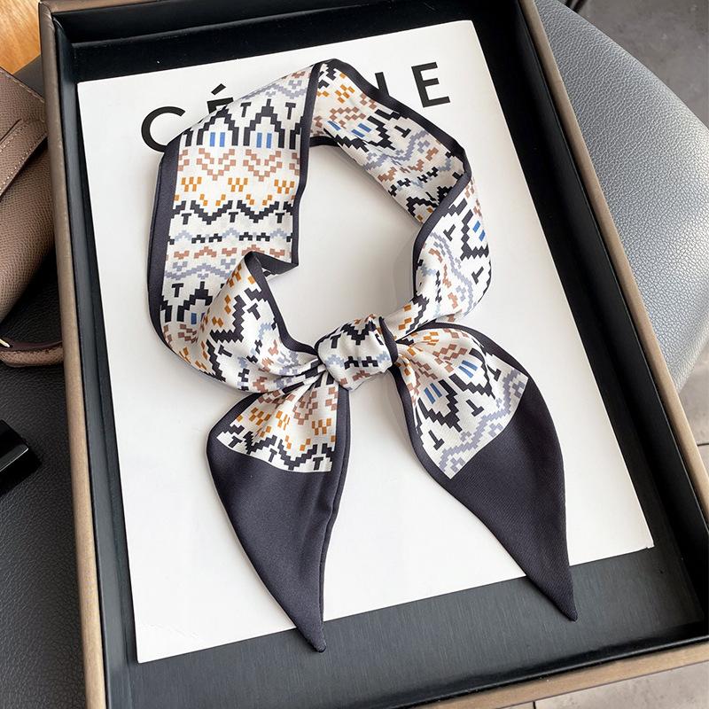 Женский длинный узкий шелковый шарф, повязка на голову, шейный галстук с принтом, роскошные брендовые аксессуары для волос, классные шарфы для девочек, лето 2021 г.