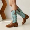 New All -Match Embroidered Sleeve Cowboy Boots Mid -Tube V -Mouth Retro Knight Western Boots Women 'S Shoes