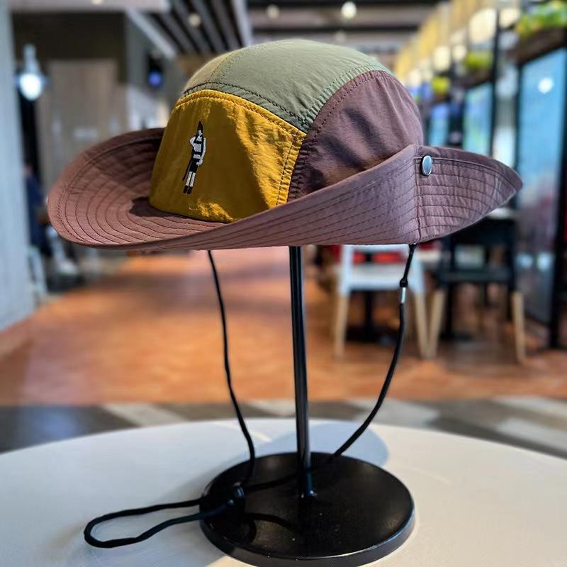 Cartoon embroidery versatile outdoor color matching hat quick-drying visor hat men's and women's bucket hat new sunscreen hat
