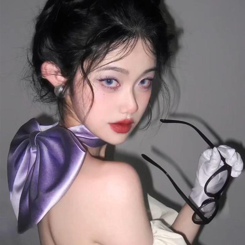 Korean Big Bowknot Collar Handmade Solid Satin Ribbon Bows Choker Necklace For Women Girls Cosplay Cat Accessories