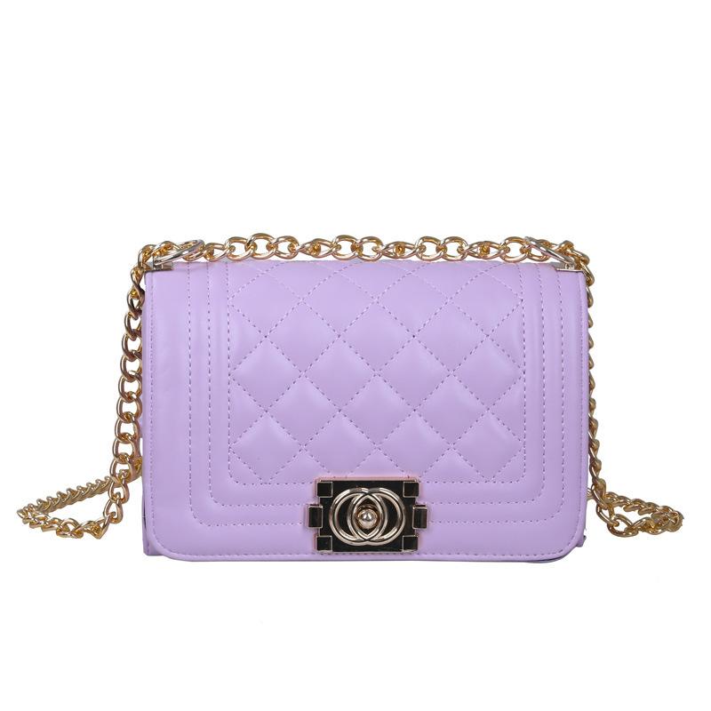 Women Solid Color Lock Buckle Lingge Square Crossbody Bag Leisure PU Chain Inclined Shoulder Bags Adjustable Band Strap