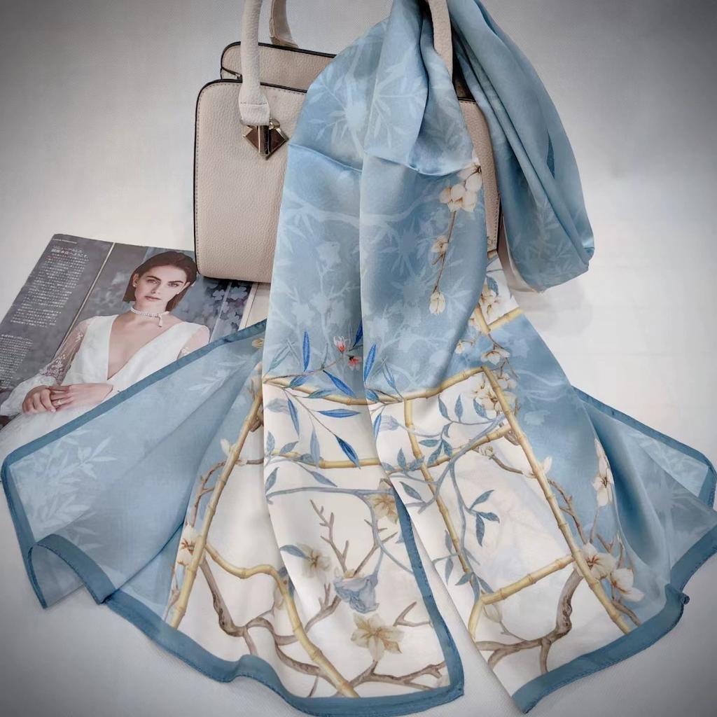 Высокое качество 100% шелковый шарф шаль хиджаб обертывание женский цветочный весна лето пляж шелковые шарфы