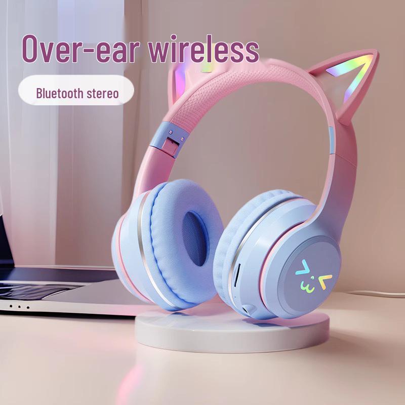 Bluetooth-наушники с кошачьими ушками, с градиентом: Высококачественные, Беспроводные Стерео, Идеально для Игр и Киберспорта