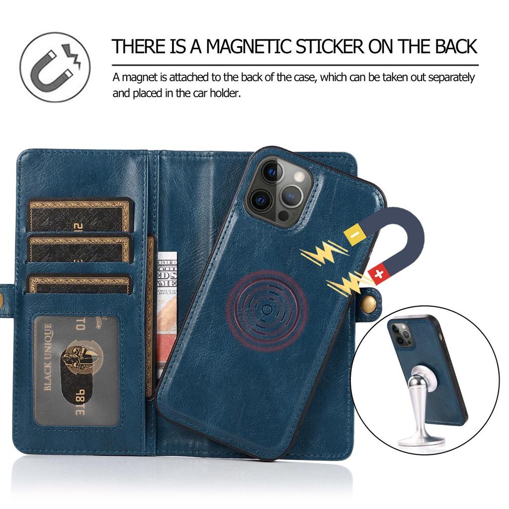 Detachable Multi Card Flip Magnetic Wallet Leather Case for iPhone 15 14 13 12 Pro Max Xs Max XR 8 7Plu Samsung S23 S22 S21 Ultra Plus A14 A13 A52 A53