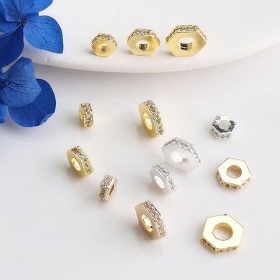 Шестигранные циркониевые бусины-разделители с золотым покрытием 14K для изготовления украшений своими руками