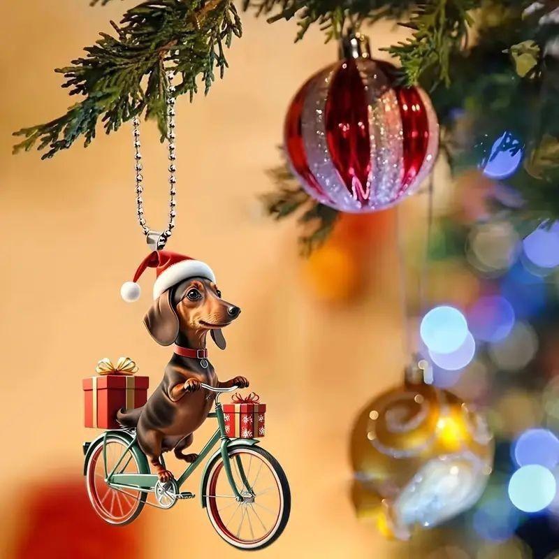Christmas Acrylic Dog Pendant Car Ornament Cartoon Style For Auto Interior Decor