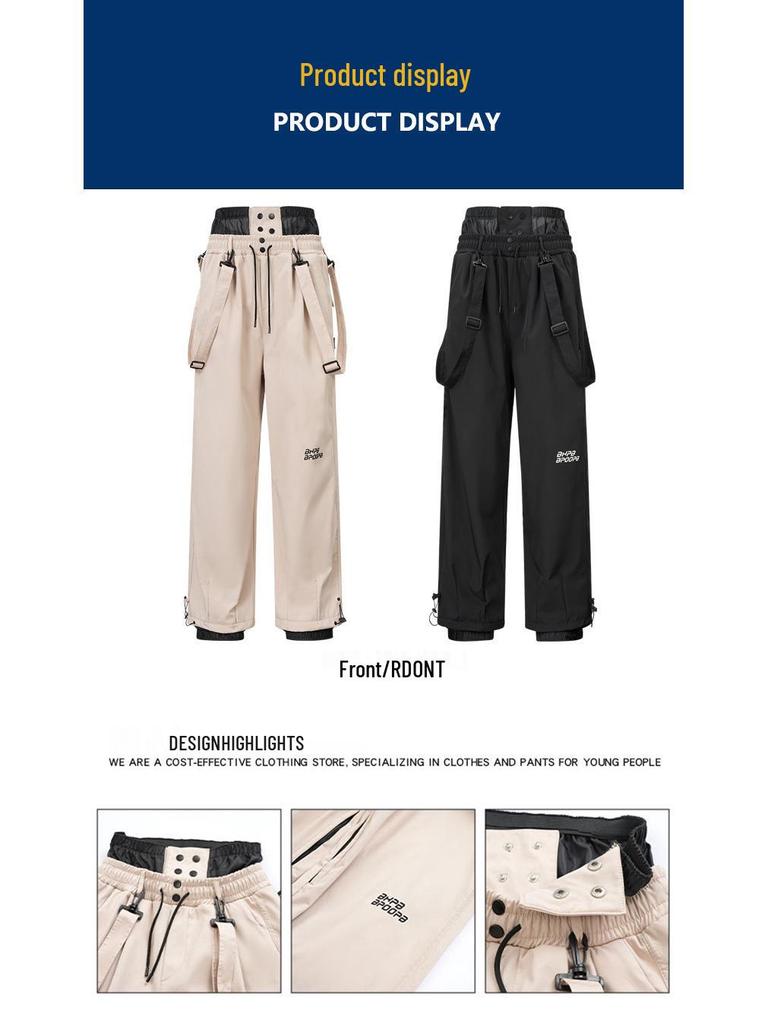 Водонепроницаемые ветрозащитные горнолыжные брюки со съемными лямками - Унисекс, однотонная снегозащитная одежда для катания на лыжах на открытом воздухе