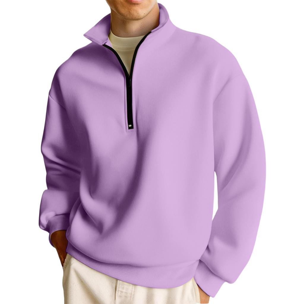 Men's Casual Long-Sleeved Collared Quarter-Zip Sweatshirt