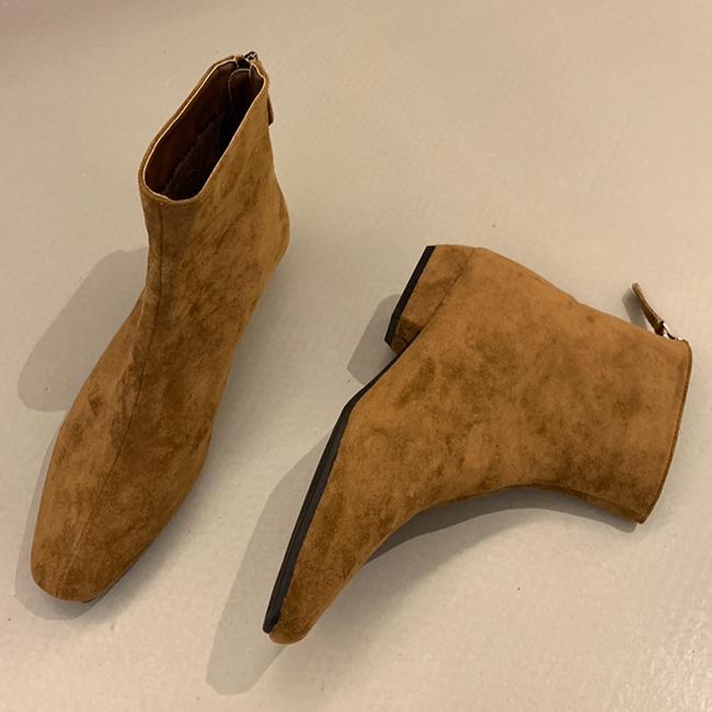 Женские ботильоны из замши, теплые, с квадратным носком, кожаные, зимние, брендовые, плюшевые, хлопковые, трендовые, на низком каблуке, челси, модные, удобные, Botas Mujer