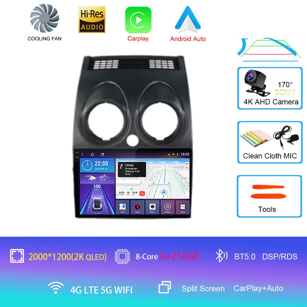 Автомобильное радио для Nissan Qashqai Rogue 2008-2013 Android 14 мультимедийный проигрыватель GPS навигация Carplay Android Auto 4G WIFI