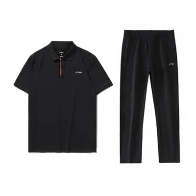 Li Ning Принт с логотипом Простая Модная Быстросохнущая Дышащая Удобная Универсальная Рубашка-поло Короткий рукав Повседневный Спортивный Комплект Унисекс комплекты YPLT027-1+AKLU881-1