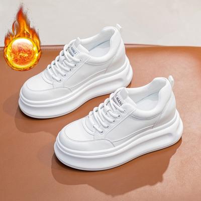 Трендовая осенняя женская обувь новая обувь на толстой подошве-маффине с внутренней высотой, увеличивающей рост, повседневная спортивная женская одинарная белая обувь