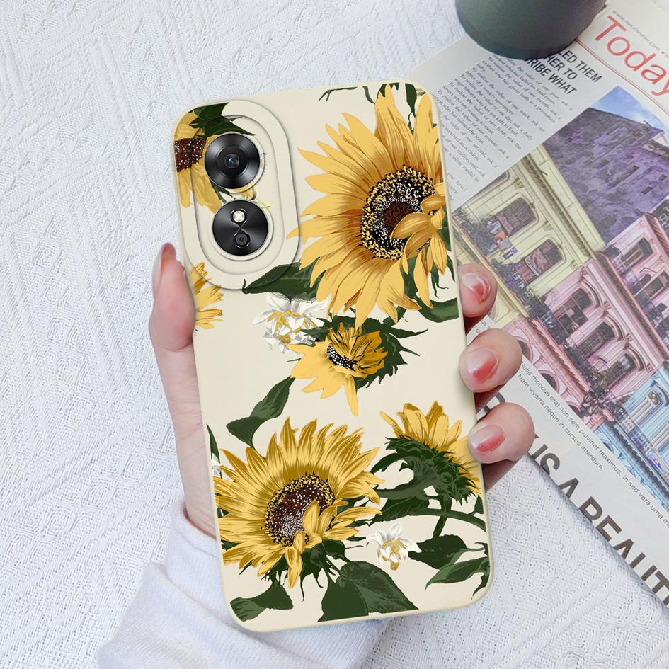 Для OPPO A52 A35 A17 A17K A16 A15 A15S чехол красивый квадратный жидкий силиконовый чехол с изображением подсолнуха и ромашки для OPPOA17 OPPOA15, бампер Fundas Coque