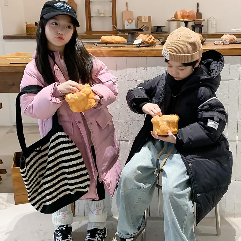 Mid-length Down Jacket for Children School Uniform Over Knee Thick Down Jacket