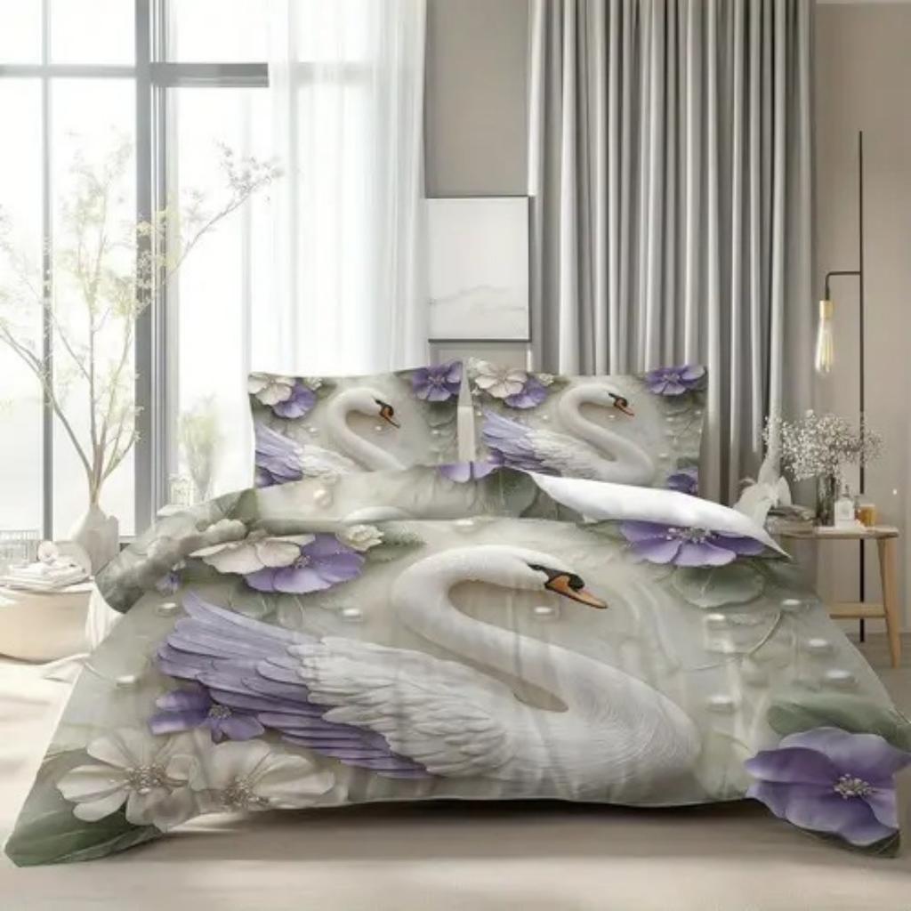 Цвет света Элегантный Белый Лебедь Пододеяльник Размер Квин Кинг Лебедь Жемчуг Комплект Постельного Белья Универсальный для Четырех Сезонов Украшение Комнаты Роскошь