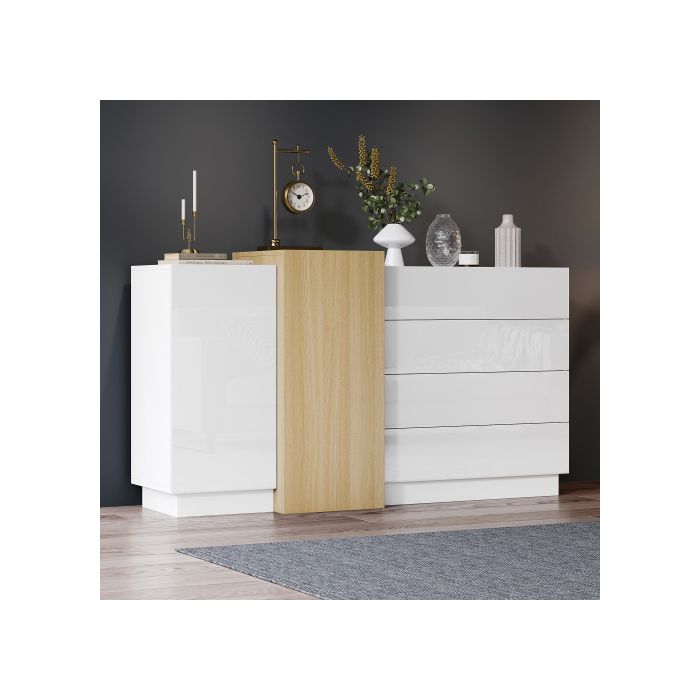 Buffet blanc brillant, meuble de rangement simple et moderne en bois