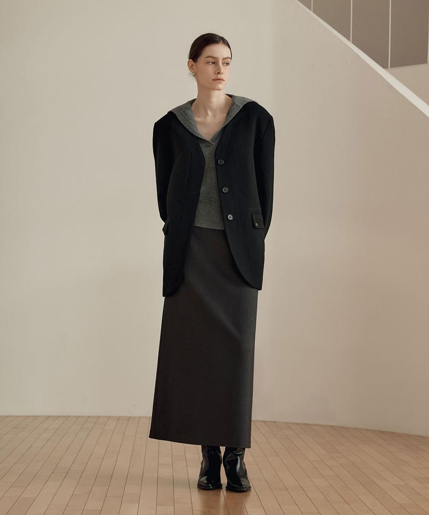 ZEROSTREET Collarless Wool Half Coat / Black