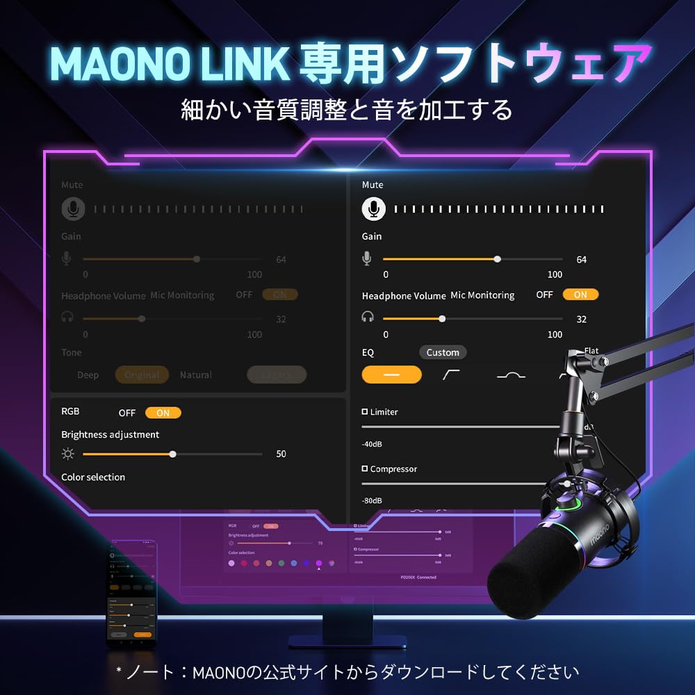 MAONO Gaming Dynamic, специализированное программное обеспечение для подкастов, микрофон для отключения звука, выход на наушники, RGB-подсветка, совместимость с Game Voice Live, идеально подходит для