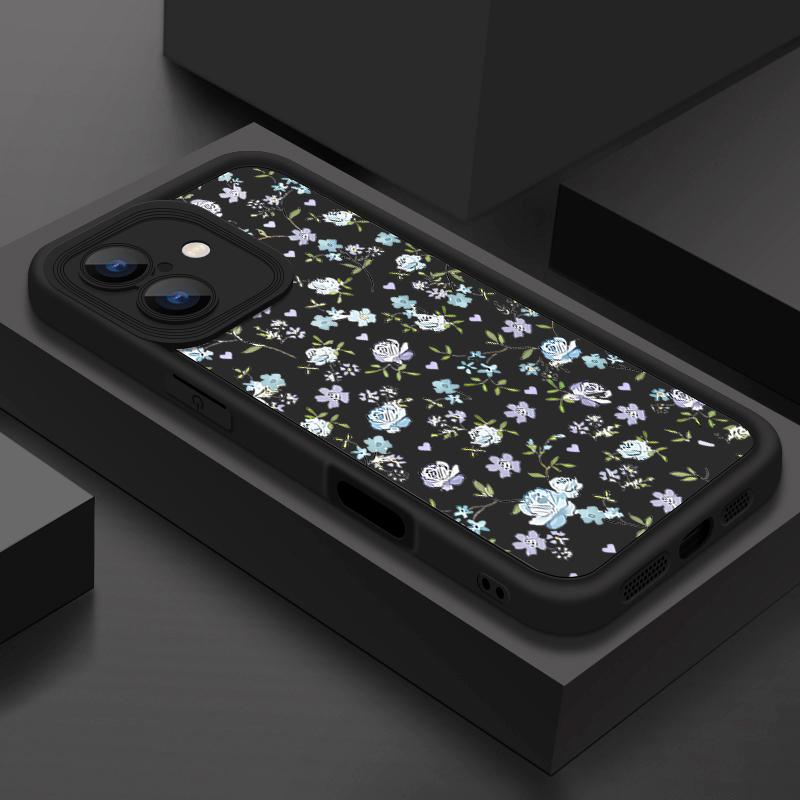 Синий матовый чехол для телефона с цветочным узором для iPhone 16 Pro Max 15 Pro 14 13 12 11 XS XR 8 7 защита линз TPU противоударный мягкий силиконовый бампер чехол