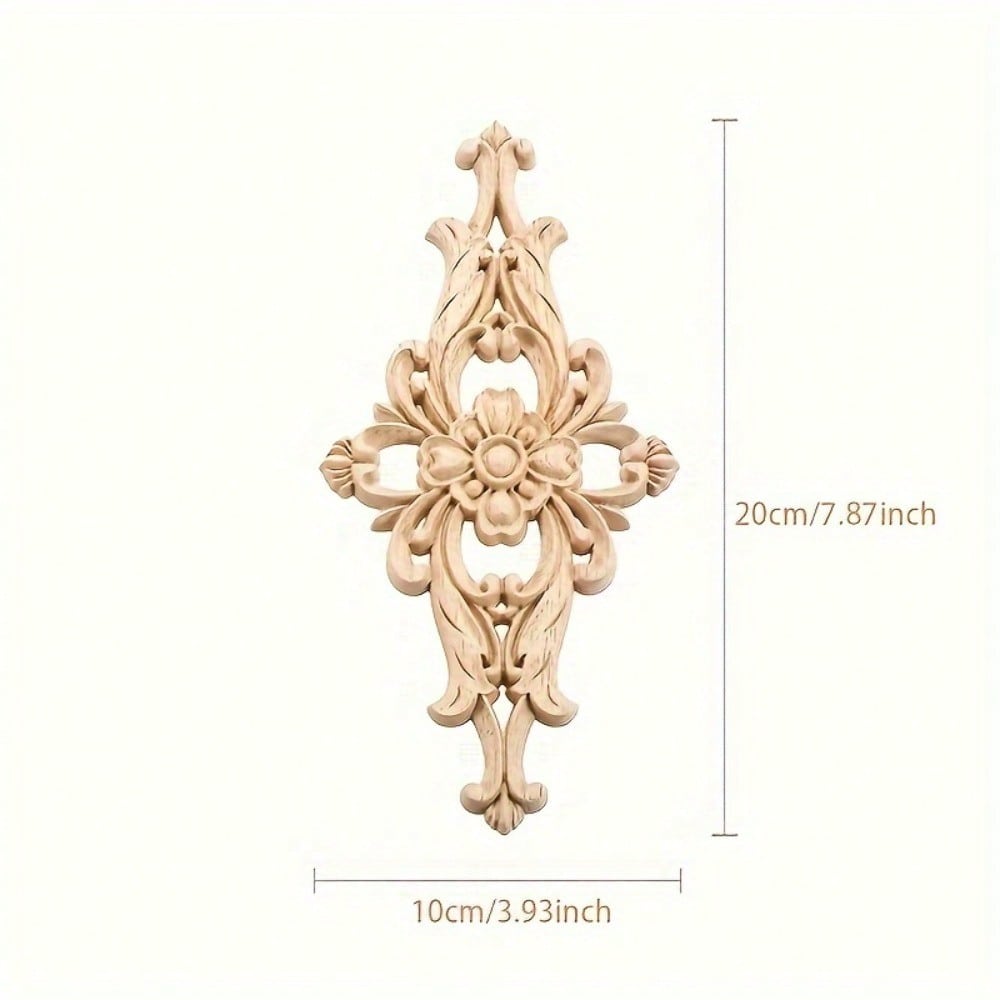 1pc Wood-Carved Furniture Appliques Onlays, Unpainted Center Carving Decal For Door Wall Ceiling Cabinet Dresser Decoration