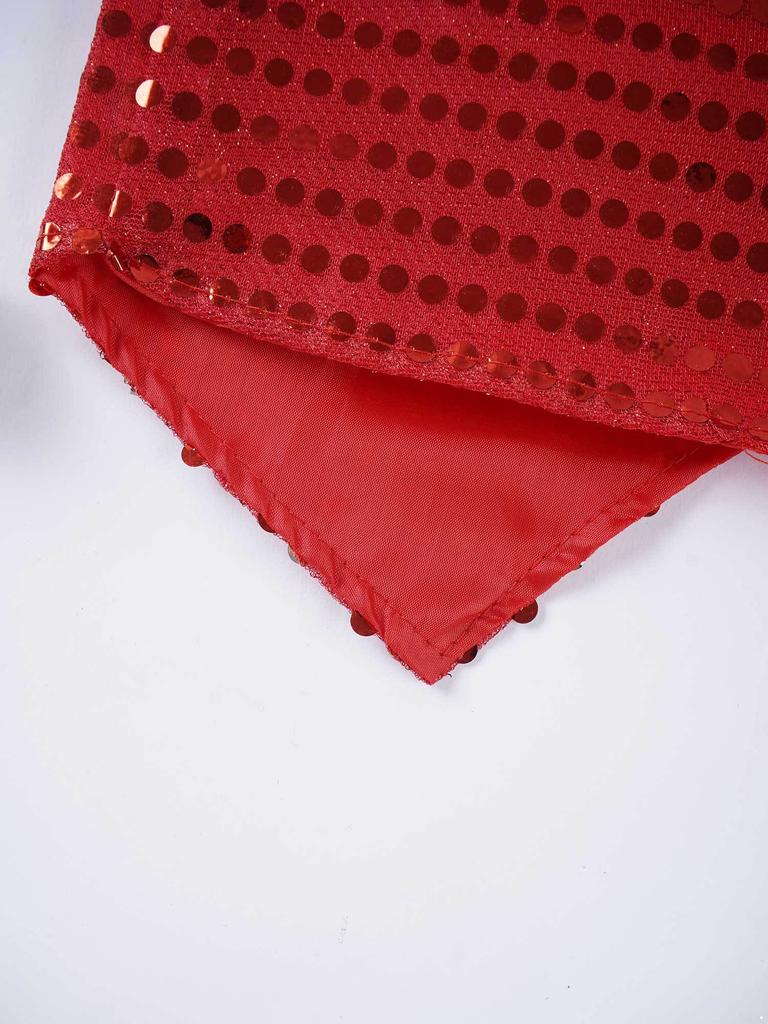 Boys Shiny Sequin Vest Sleeveless V Neck Design Button Front Jazz Dance Costume Vest Set