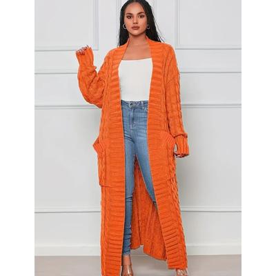 Длинный вязаный кардиган, элегантный однотонный свитер с длинными рукавами и карманами, женский