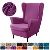 Velvet Wingback Chair Covers Stretch Wing Armchair Cover With Seat Cushion Cover Elastic Sofa Slipcovers Solid Color Sofa Covers