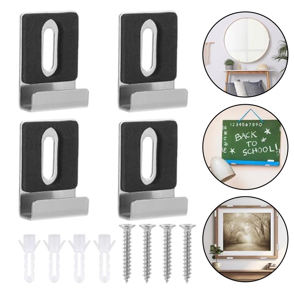 4pcs Bathroom Mirror Fixing Clips Wall Mounting Glass Hanging Clamps With Screws Frameless Mirror Glass Hanger Clamp Hardware