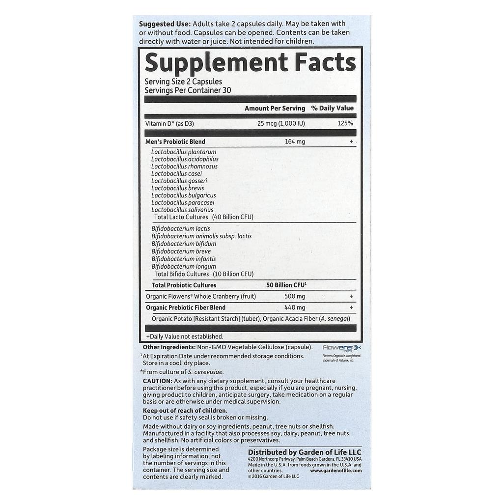 Garden of Life Doctor Formulated Probiotics, Prostate+, 60 Veggie Capsules