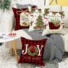 Christmas Pillow Cover Xmas Tree Wreath Print Pillowcase Washable Festive Decor Throw Pillow Case for Living Room Sofa Bedroom