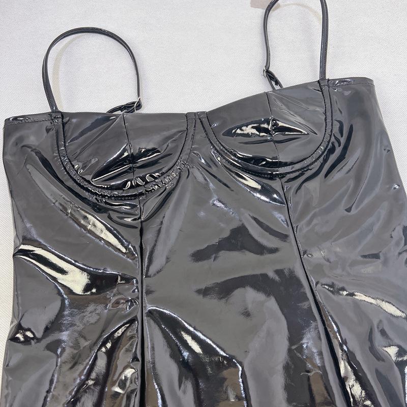 Сексуальное платье на подтяжках из искусственной кожи для европейских и американских женщин - облегающая юбка на бедрах