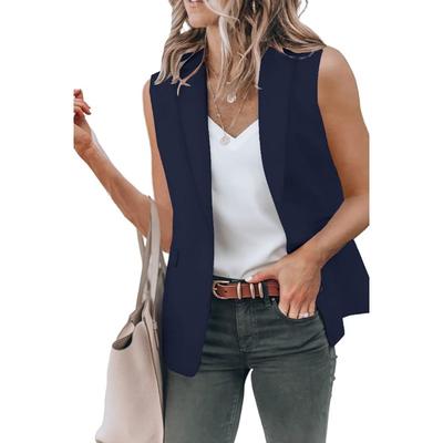 Женская мода повседневная однотонная принтованная летняя весна без рукавов поло воротник куртки и пальто