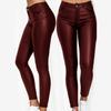 Women's Solid Color High Waist Stretch Tight Leather Pants