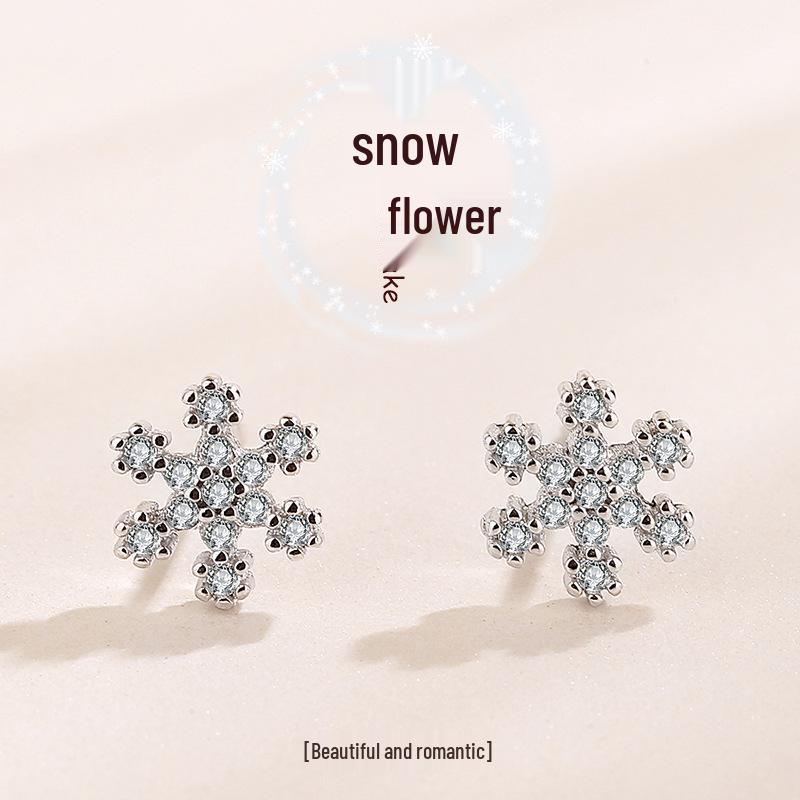 S925 Sterling Silver Christmas Snowflake Stud Earrings with Inlaid Diamonds - Elegant and Stylish for Women