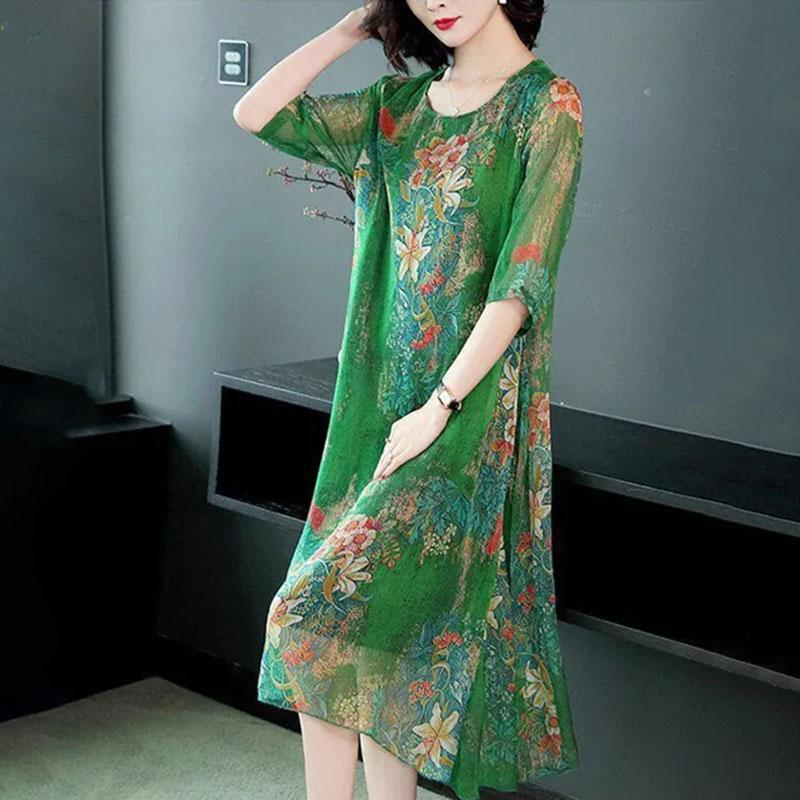 Летнее свободное шифоновое платье средней длины для женщин и мам, больших размеров, с принтом на животе