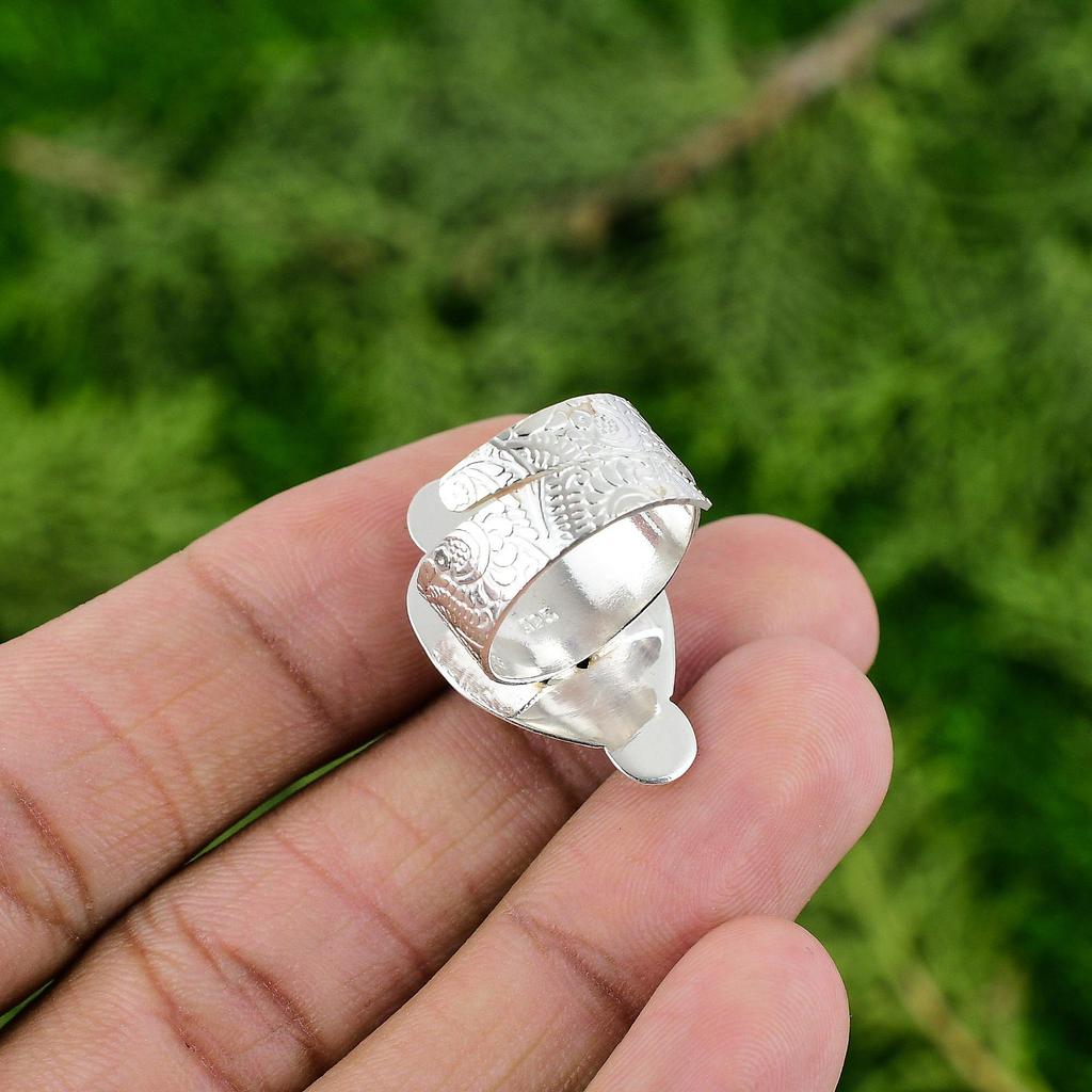 Gift For Women Statement Adjustable Ring 925 Silver Natural Ocean Jasper